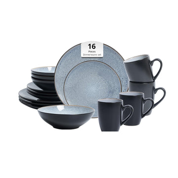 Stoneware Dinner Set Reactive Glaze (16pc Set, Grey)