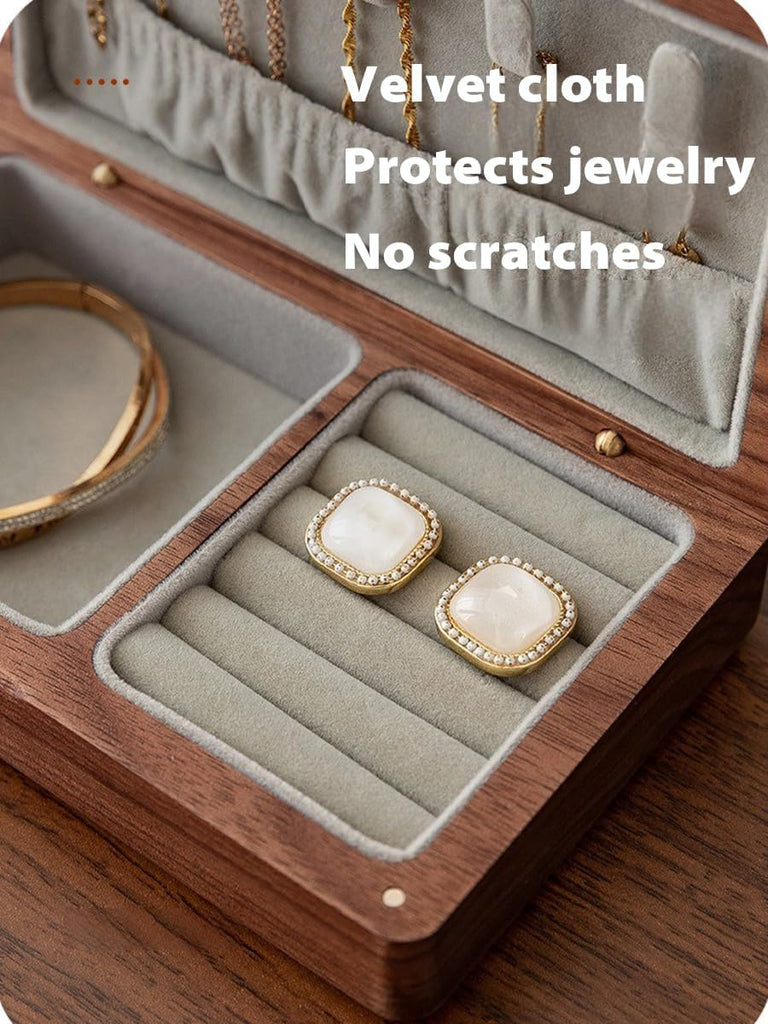 Small Wooden Jewelry Box, Vintage Delicate Walnut Wood Jewelry Case, Ideal Gift for Man Women, Protable Travel