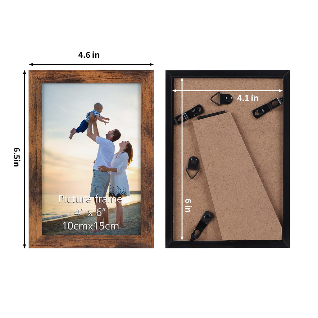 18 Packs 4x6 Rustic Brown Multi Plastic Picture Frames Set with Plastic Cover for Family Photos, Artwork, Light