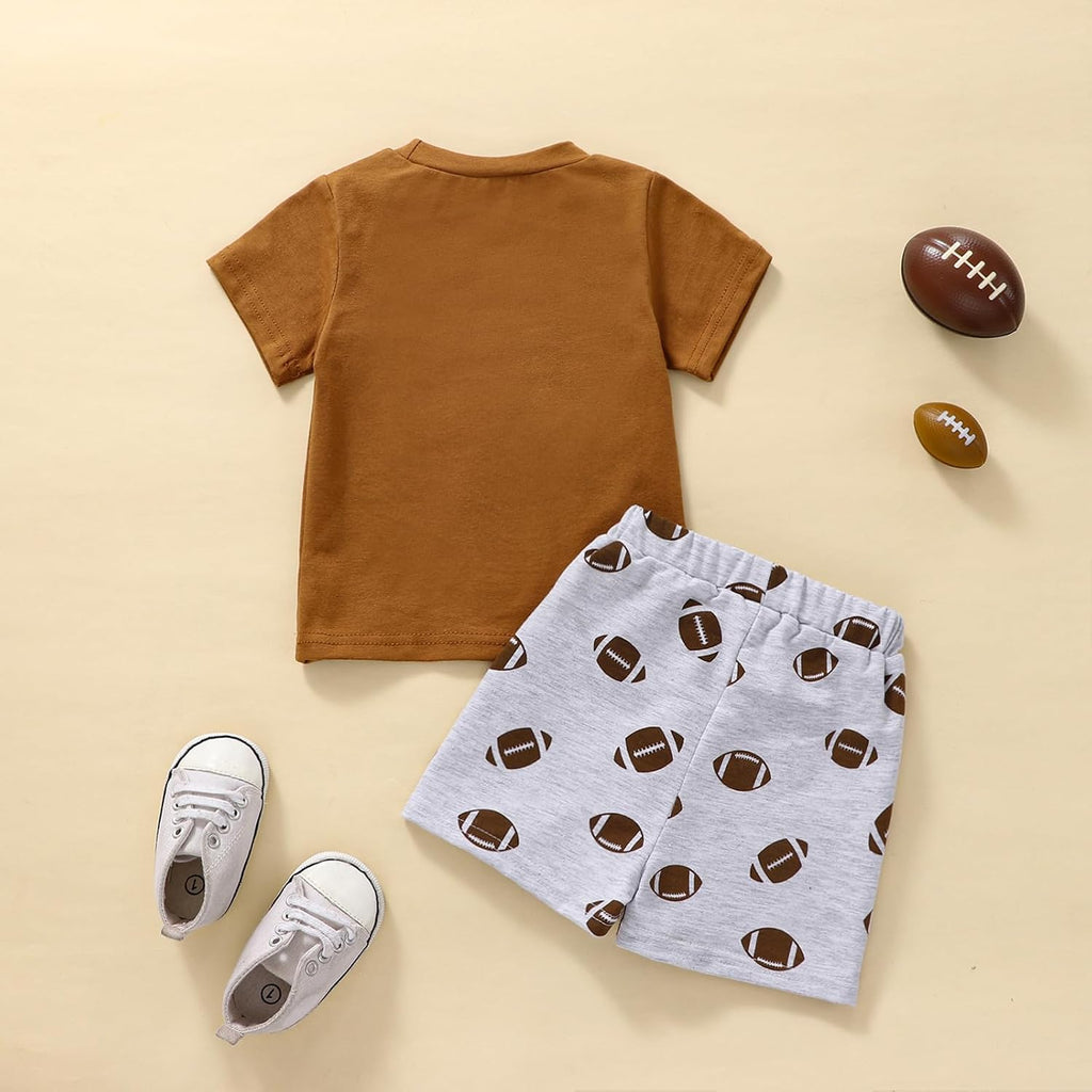 Toddler Football Game Day Outfit Baby Boy Girl Rugby Print Short Sleeve Tshirt Shorts Infant Summer Clothes Set