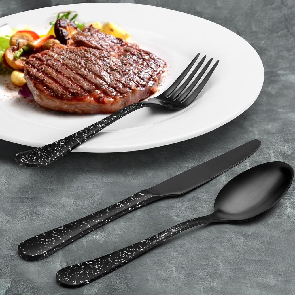 Matte Black Silverware Set, Stainless Steel Flatware Set, 20-Piece Tableware Cutlery Set Service for 4, Satin Finish