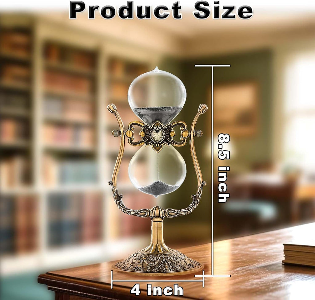 Vintage 60 Minute Hourglass Sand Timer, Large Brass Engraved Rotating Sand Clock Stand, Unique Metal SandWatch 60