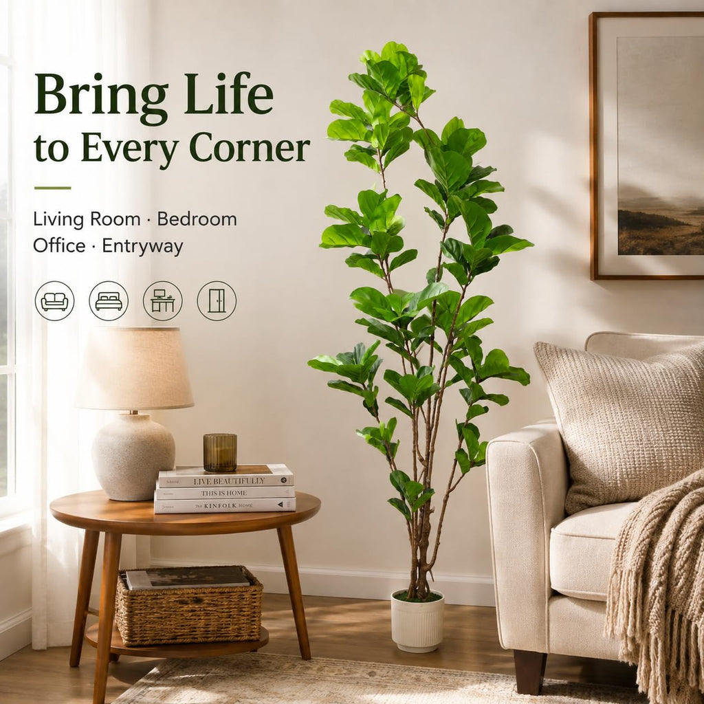 Artificial Fiddle Fig Tree, Lifelike Faux Fig Plant Indoor Decor 7FT
