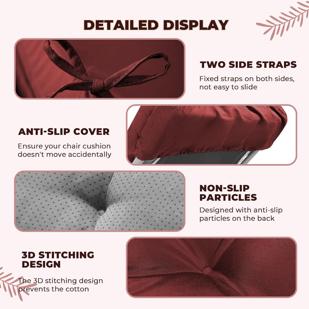 Waterproof Lounge Chair Cushion Set of 2, Outdoor Fade Resistant Chaise Lounger Replacement Chairs Cushions with 6