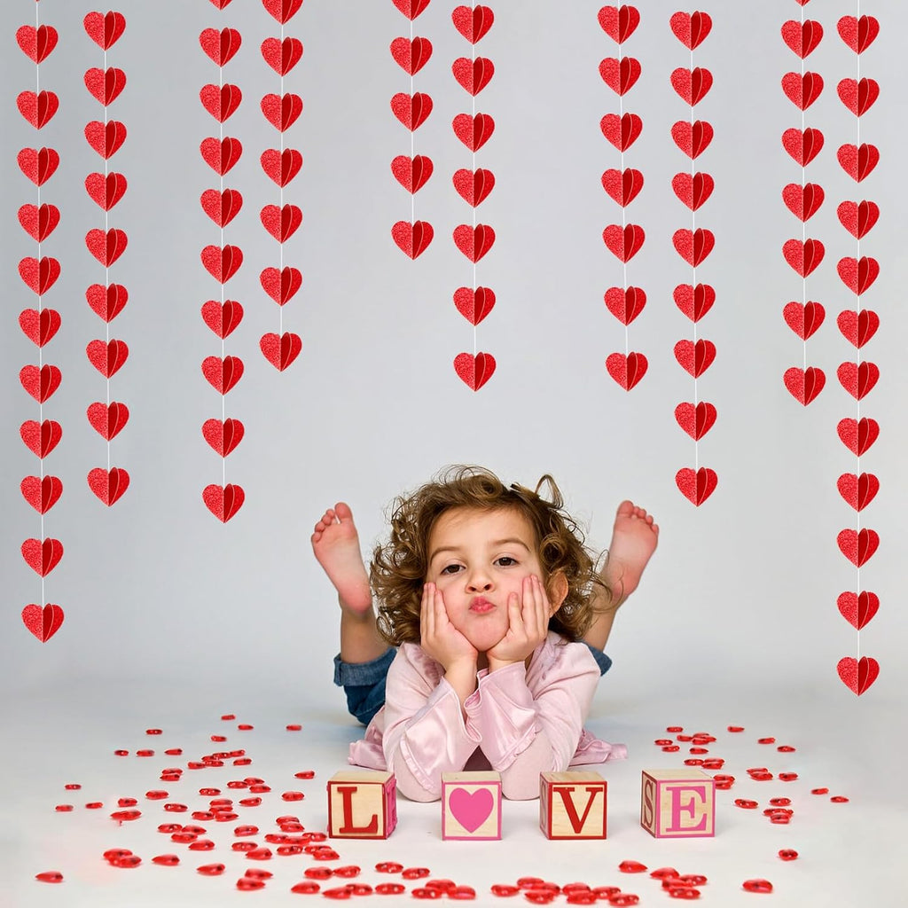 Valentines Day Party-Decorations Red Heart Garland - 39Ft 3D Special Night Galentines Hanging Paper Streamers