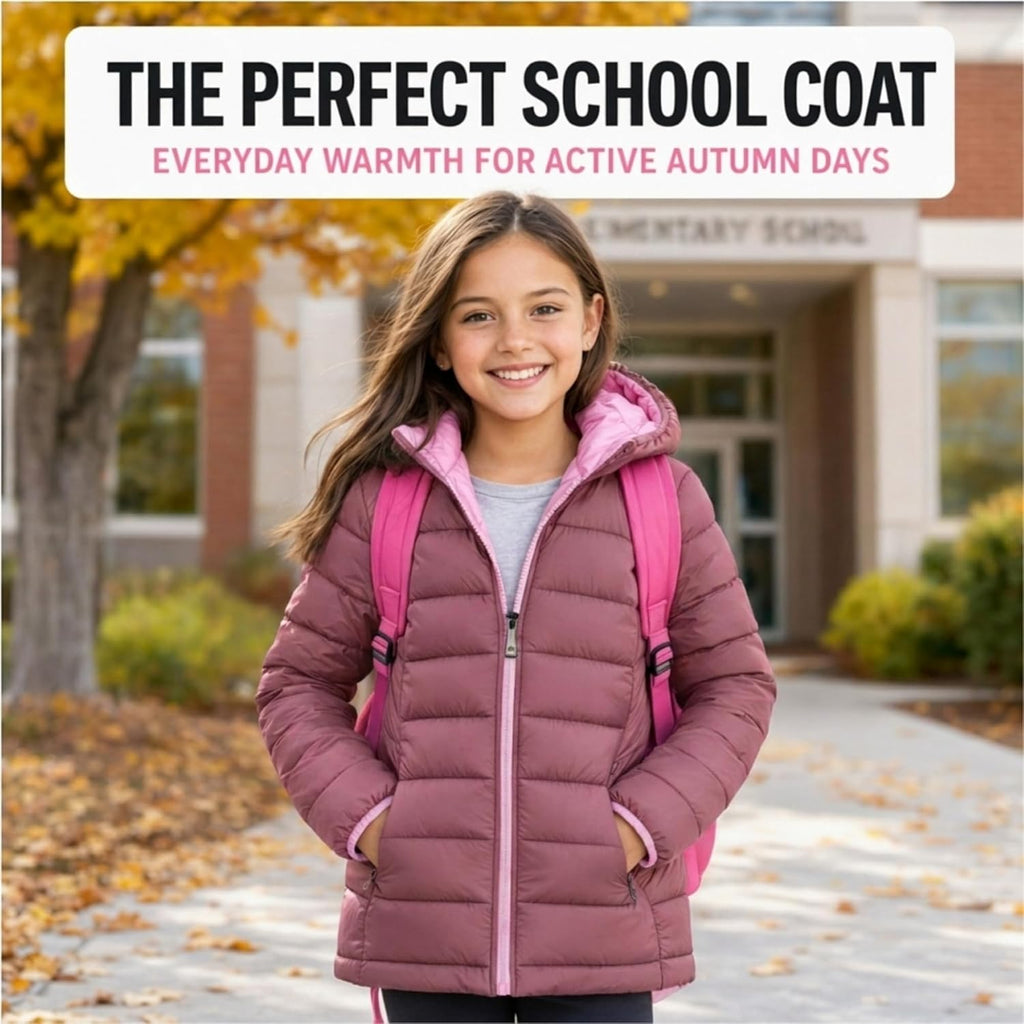 Girls Puffer Jacket - Lightweight Packable Quilted Winter Coat