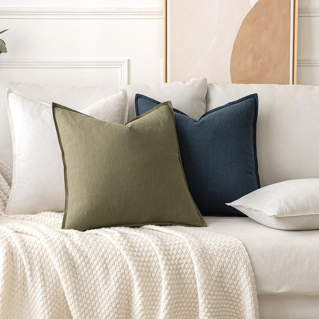 Decorative Linen Euro Sham Pillow Covers 26x26 Cream White Boho Farmhouse Neutral Couch Throw Pillows