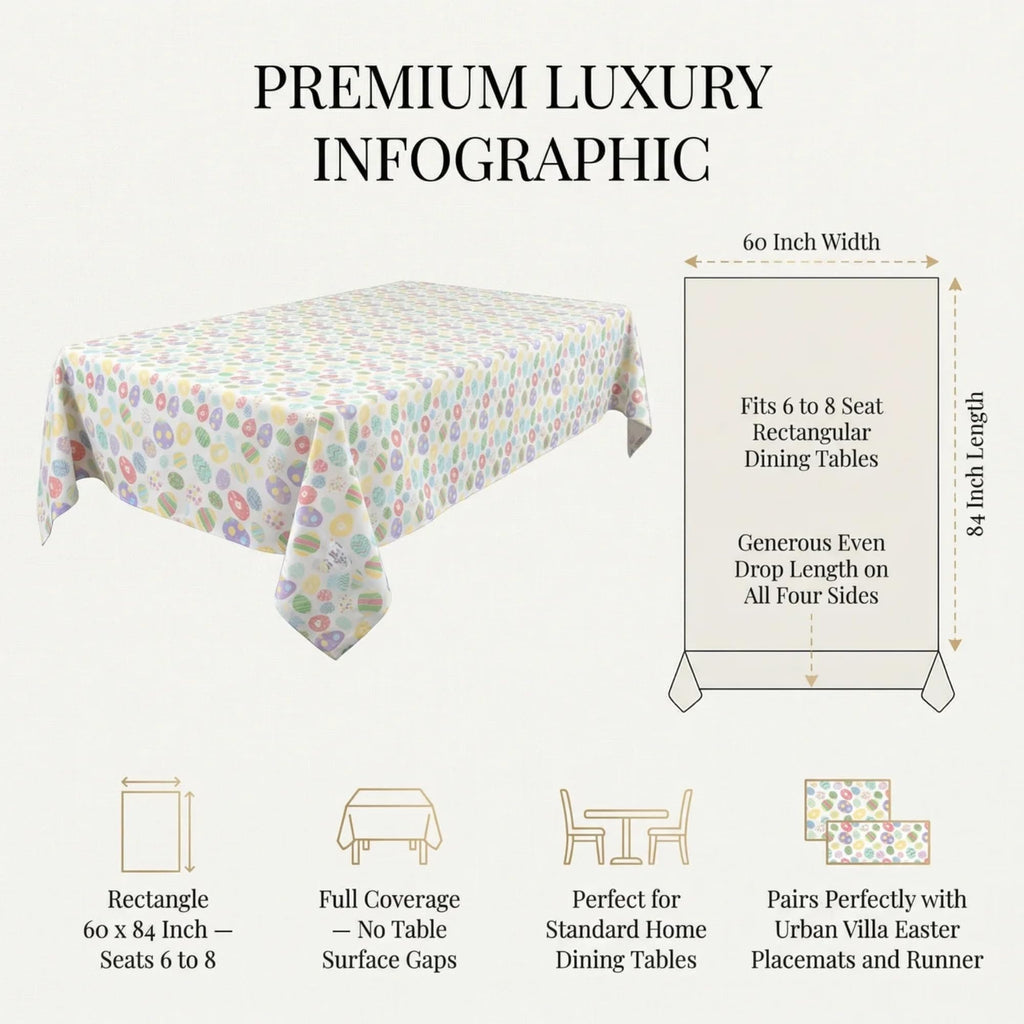 Tablecloth Cotton Rectangle Tabletop 60x84(6-8 Seats) Eggprint