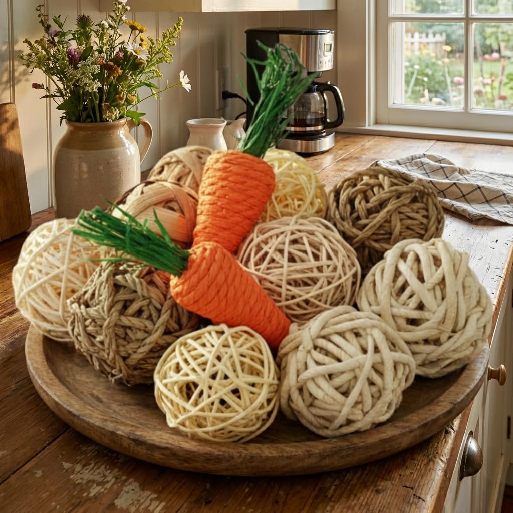 Rattan Balls for Bowl Filler Decor, Natural Handmade Wicker Decorative Orbs (2.8"-4.7") for Vase, Centerpiece - Set of 10