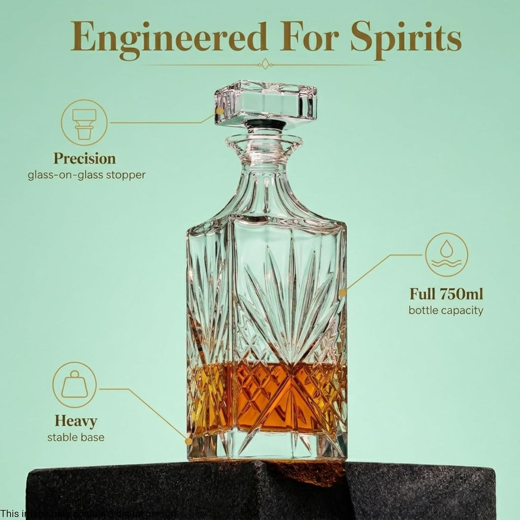 Crystal Whiskey Decanter, Lead-Free Barware Gift for Men, Scotch Bourbon Liquor, Irish Cut, 750ml