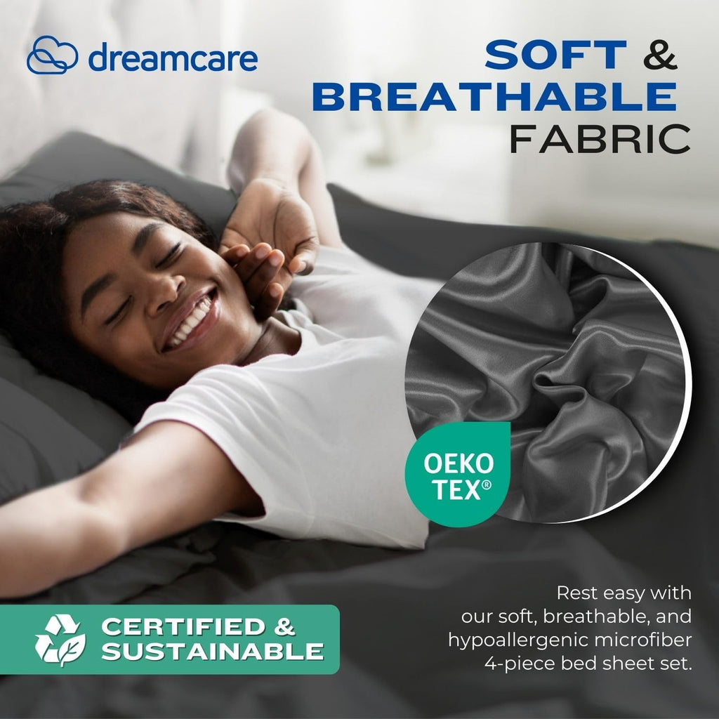 King Sheets Set - 4 pcs Breathable Cooling Sheets - up to 21" Extra Deep Pocket King Sheet Set with Side Pockets