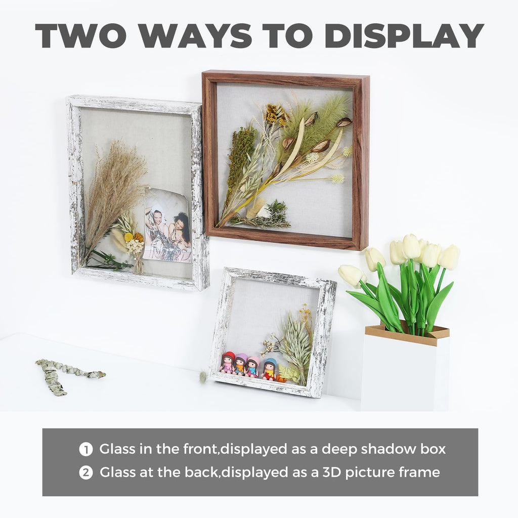12x12 Shadow Box Wood Picture Frame, Tempered Glass, White