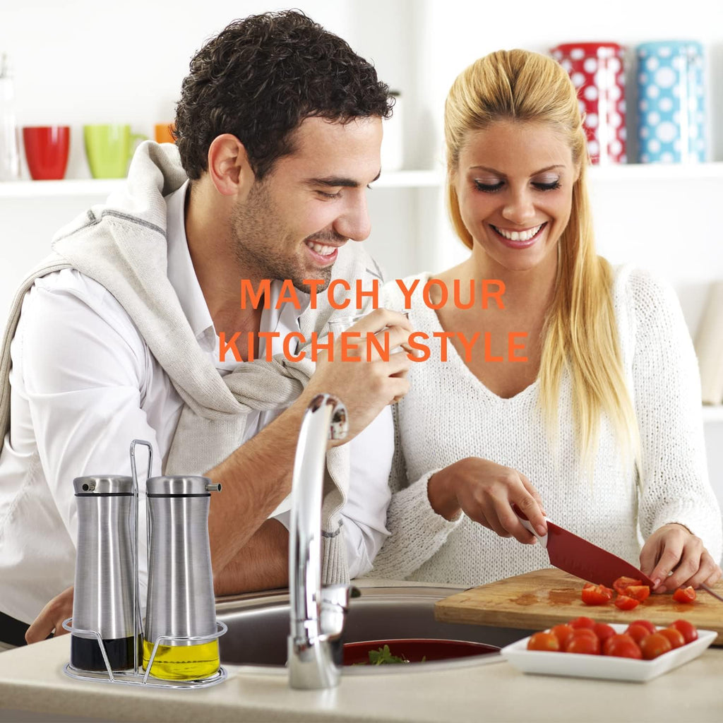 Oil And Vinegar Dispenser Set with Caddy - 2 Pack Oil Dispenser Bottle with No-Drip - Kitchen Decor and Accessories - Set of 2