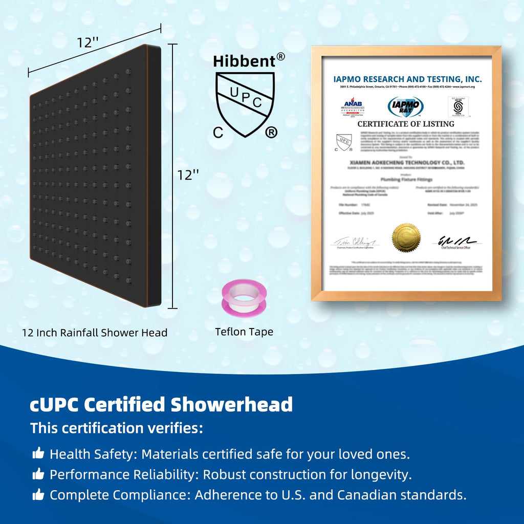 CUPC Certified High Pressure 12'' Shower Head, Oil Rubbed Bronze
