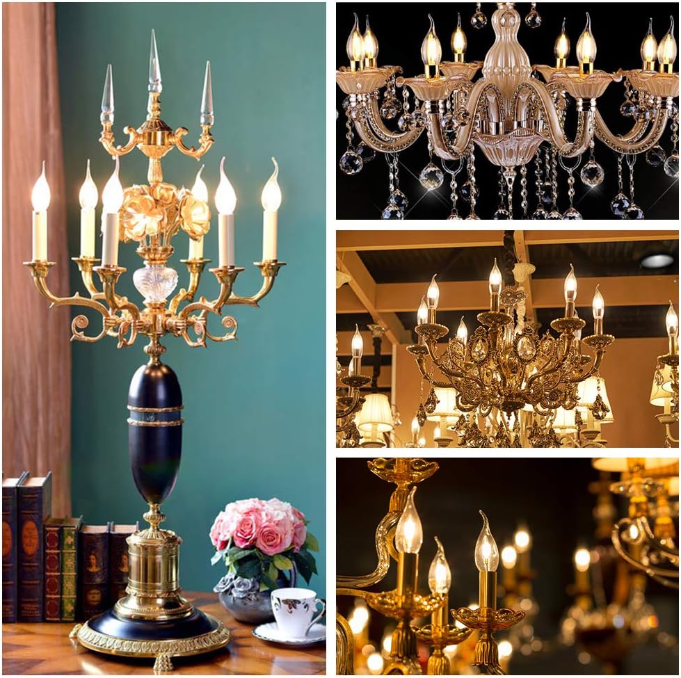 Energetic CA11 E12 LED Chandelier Light Bulbs 40W Equivalent, Dimmable LED Candelabra Bulbs, 2200K Amber White