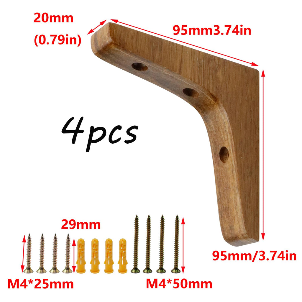 4PCS Wooden L Shape Shelf Brackets,3.74x3.74x0.79inches,Dark Brown