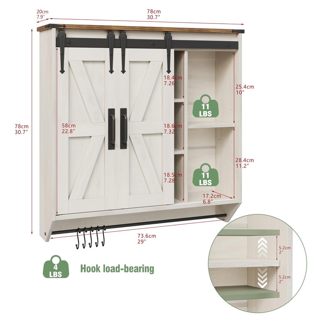 Farmhouse Medicine Cabinet 2 Sliding Barn Doors 3 Tier Rustic Wood Wall Storage Cabinet Adjustable Shelf Towel Bar