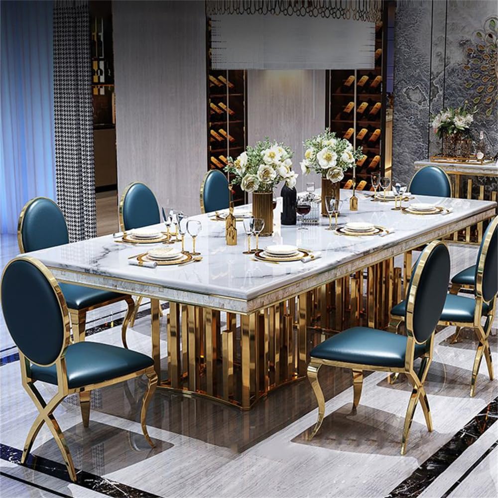 Luxury Style Marble Dining Table Modern Rectangle Kitchen Dining Room Table Gold Metal Pedestal Table-Table