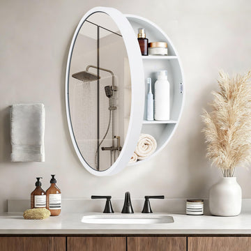 21 x 18 Inch Oval Bathroom Medicine Cabinet - Wall Mounted