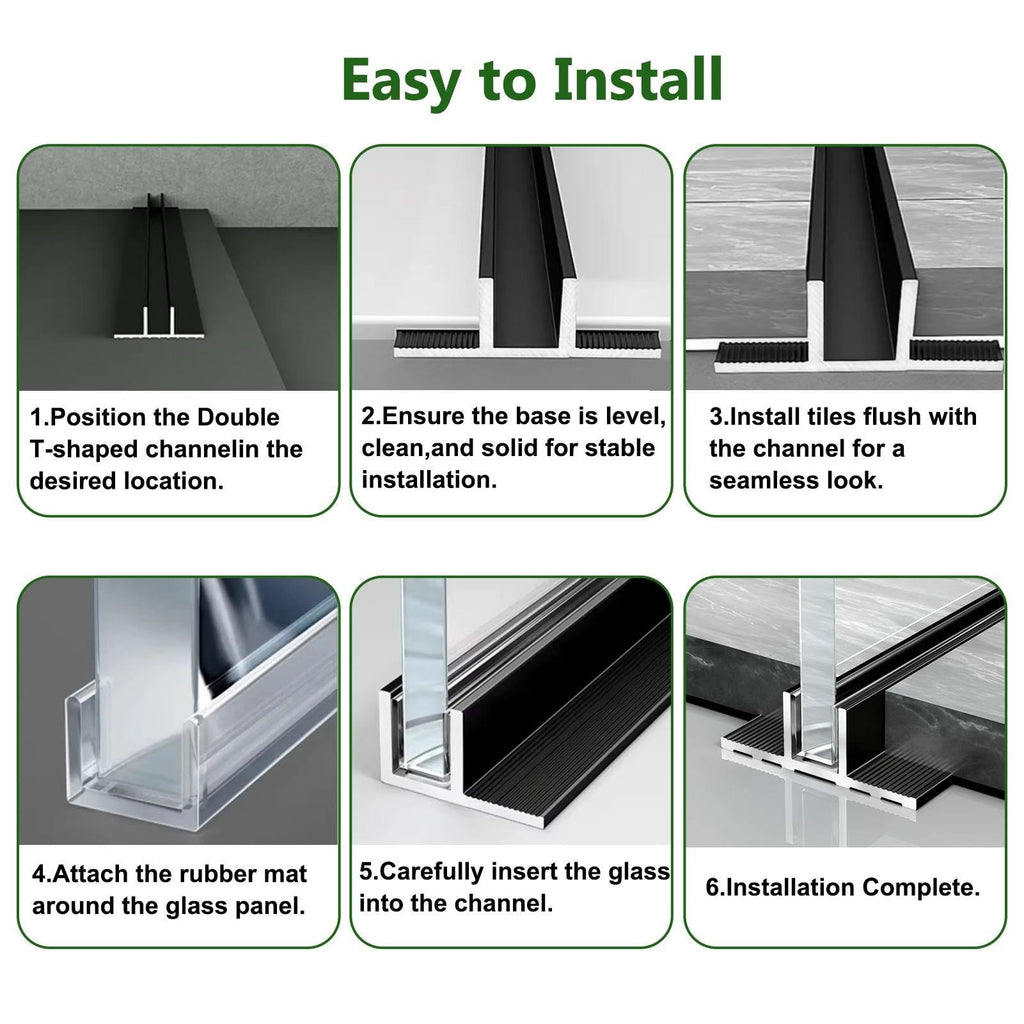 F/T Shape Glass Railing Base Rail Channel Black, Aluminum U Channel Profile