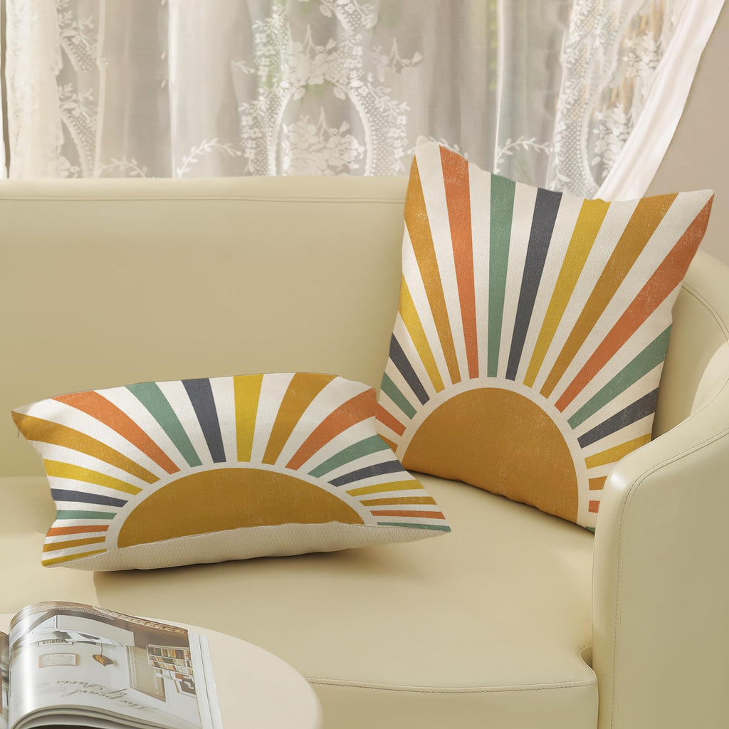 Summer Pillow Covers 22x22 Inch Set of 2, Stripes Yellow Sunshine Decorative Throw Pillows Outdoor Boho Summer