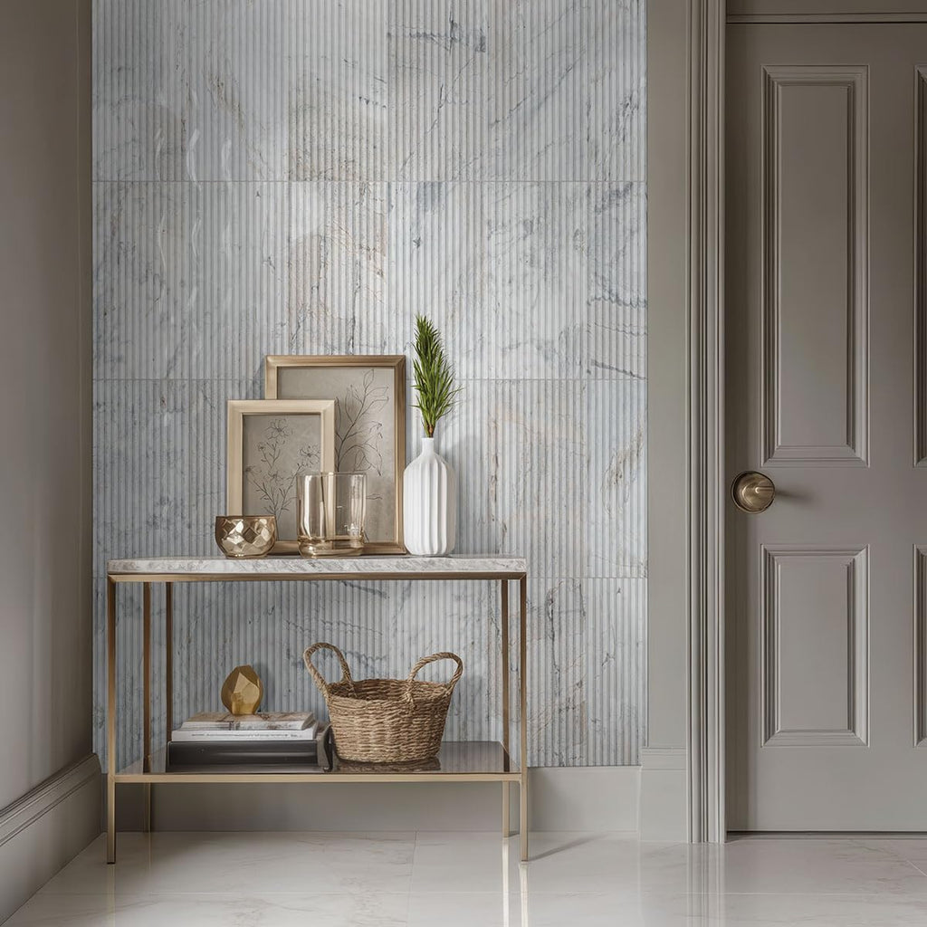 Ribbed Elegance 12x24 Honed Fluted Marble Wall Tile - Natural Stone for Shower, Fireplace, Bathroom Accent