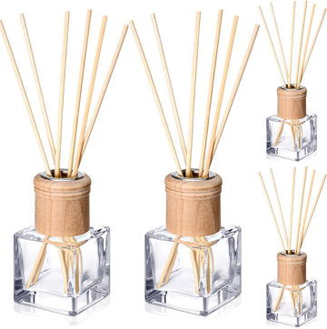 Set Reed Diffuser Bottles 50ml Glass Wooden Caps Rattan Sticks - Set of 4