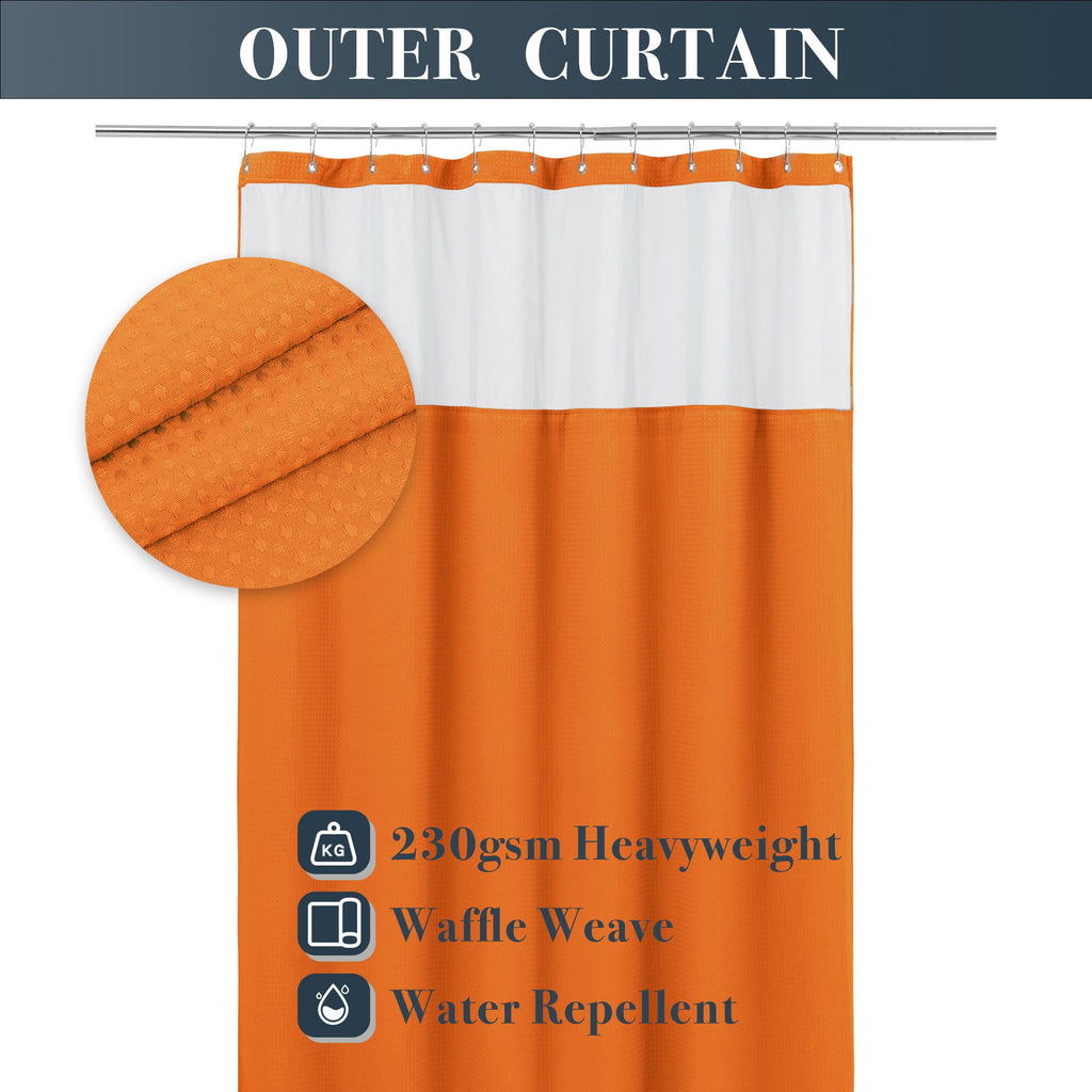 Waffle Weave Shower Curtain with Snap-in Liner Set Orange, 71x72