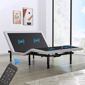 King Adjustable Bed Base Frame, Massage & Wireless Remote, Dual USB Ports,Ergonomic Upholstered Bed Frame, Lift