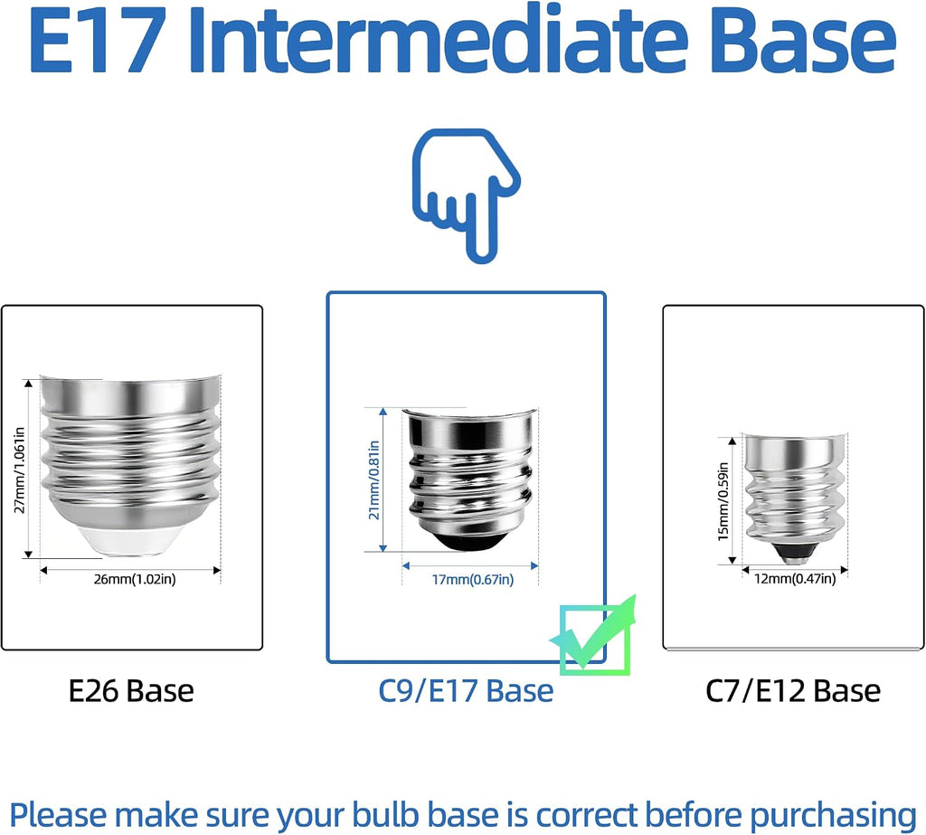2.5 in E17 Intermediate Base LED Filament Bulb 360 Lumens, 2700K Soft White Dimmable Appliance Bulb AC 120V, ETL