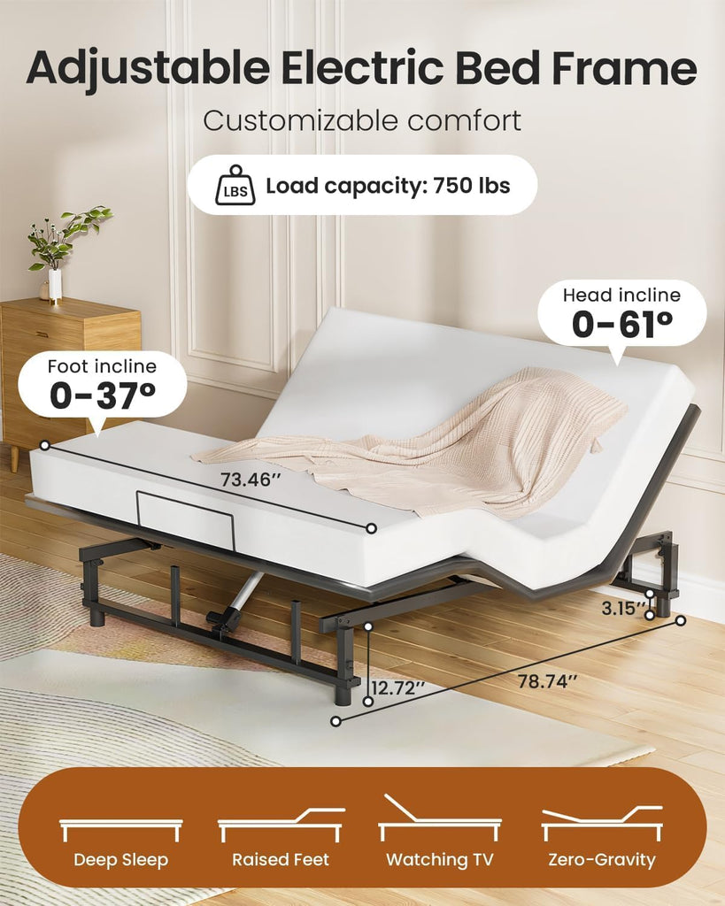 King Adjustable Bed Base Frame with Wireless Remote, Zero Gravity