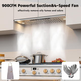 30 Inch Stainless Steel Range Hood Insert 900 CFM 4 Speed Gesture & Touch Control Convertible Ducted/Ductless