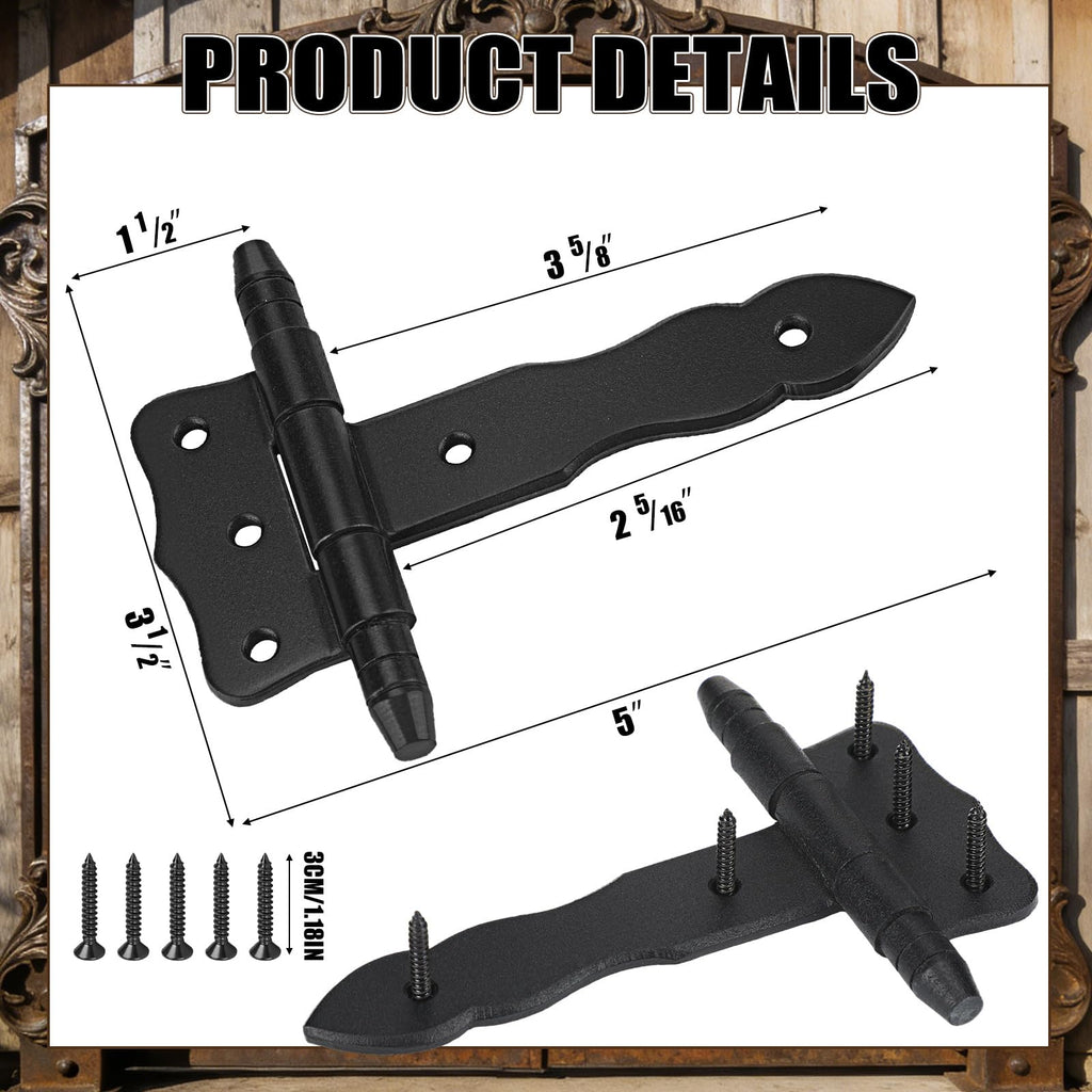 8 Pack 5'' Antique Cast Iron Vintage Heavy Duty T Hinges with Hardware