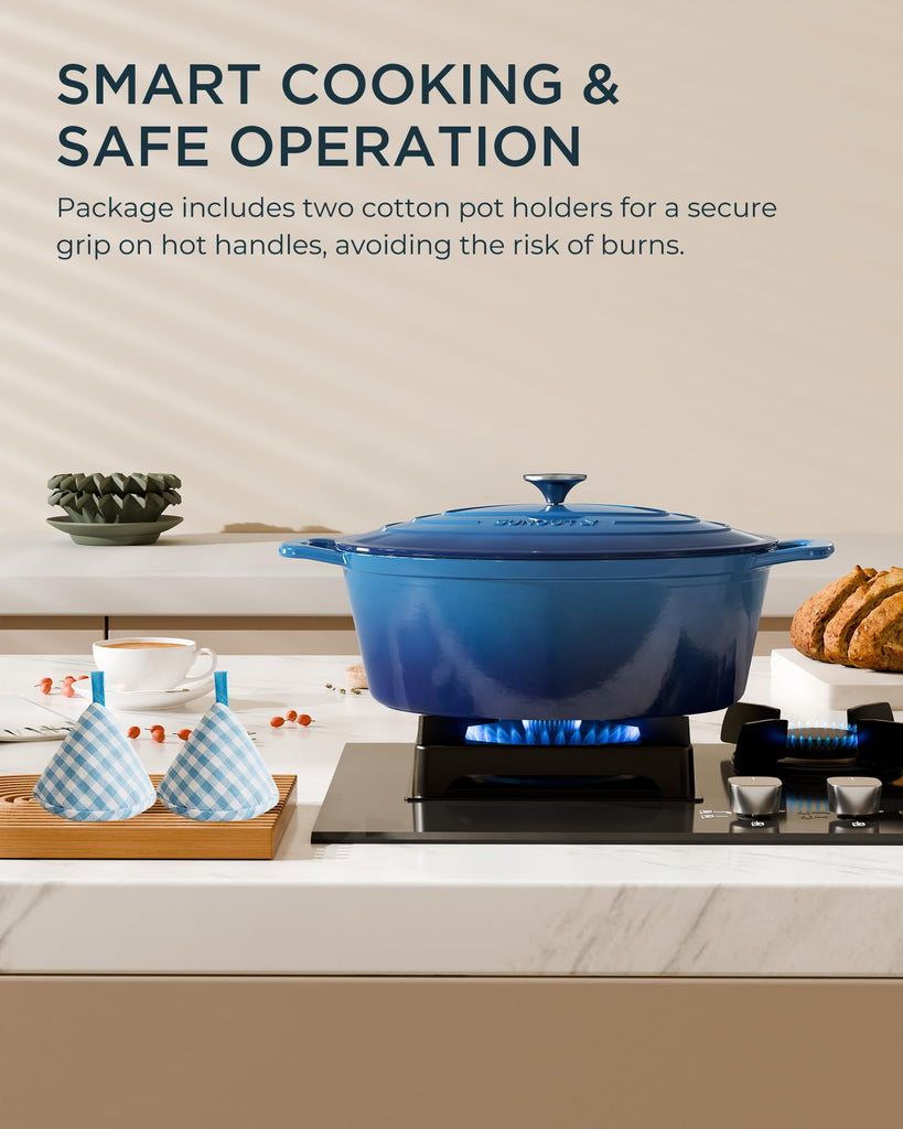 Enameled Cast Iron Dutch Oven, 9.3QT Pot with Lid, Navy Blue