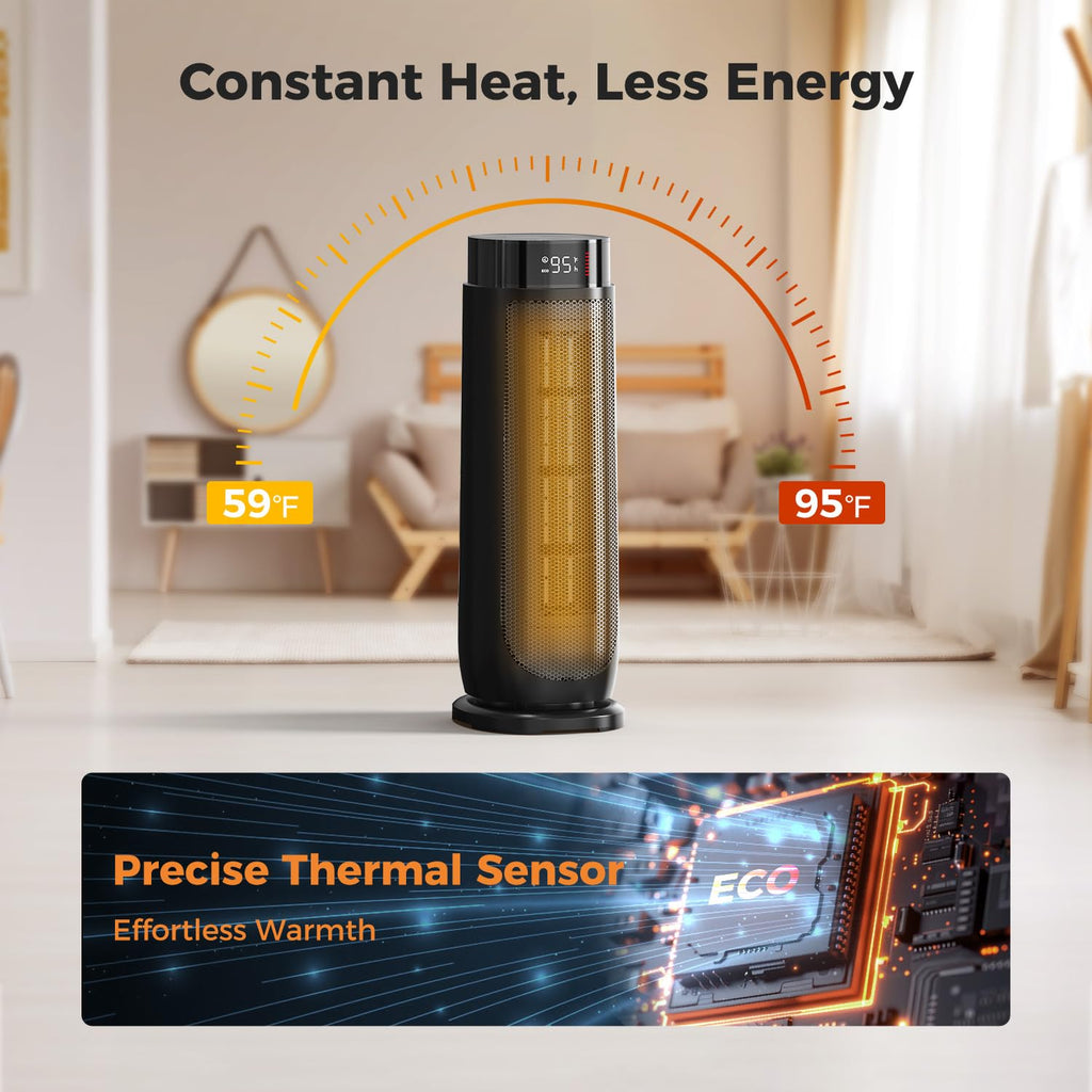 Space Heater, 1500W PTC Ceramic Oscillating Electric Heater,BLACK