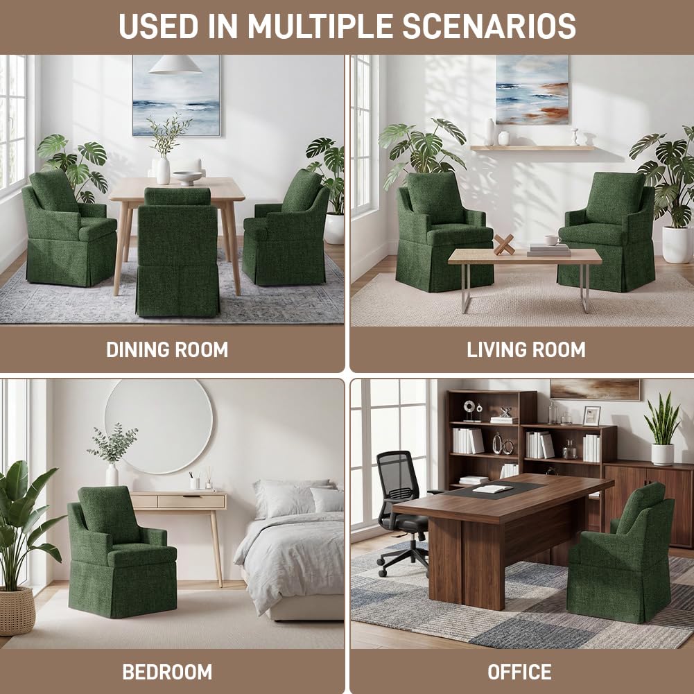 Upholstered Dining Chairs Set of 6, Modern Kitchen Chair Dining Room Chair with 4 Casters, Linen Armchair Reading