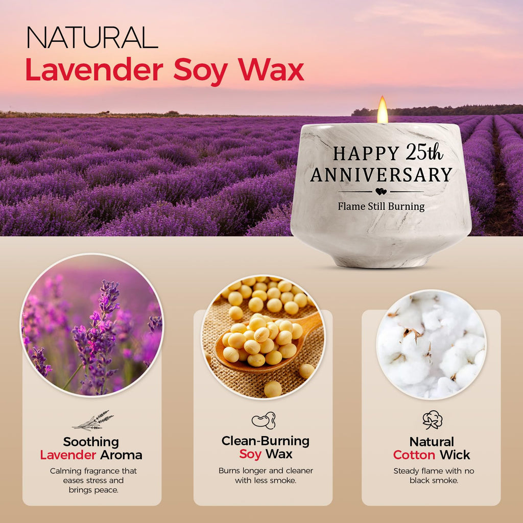 25th Anniversary Candle - 25th Anniversary Wedding Gifts for Couple, Women, Men 6oz Lavender Scented Candle, Romantic