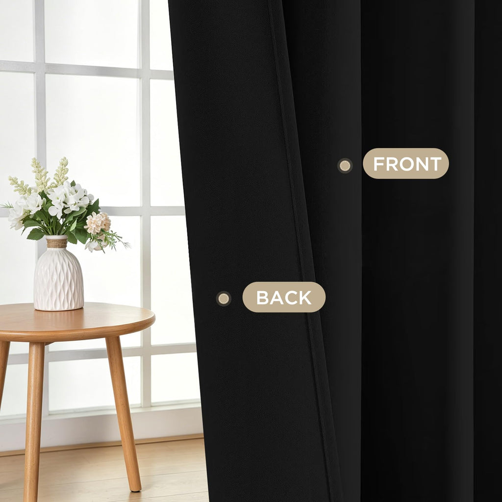 Blackout Curtains 120 Inch Long 2 Panels, Room Darkening Grommet Drapes, Thermal Insulated Black Out Drapes, Black