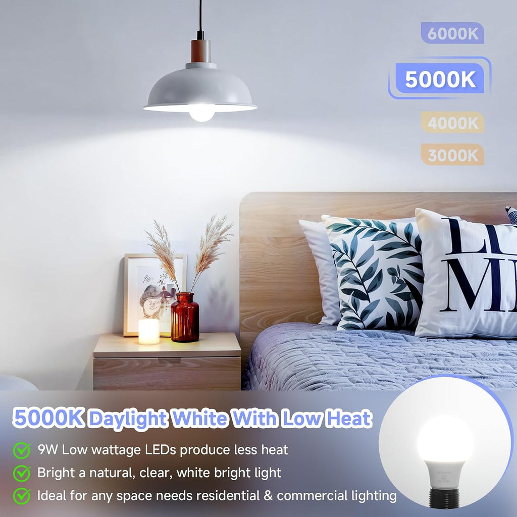 A19 LED Light Bulbs, 60 Watt Equivalent LED Bulb, Daylight White 5000K, 850 Lumen, E26 Base, Non-Dimmable, 9W Bright