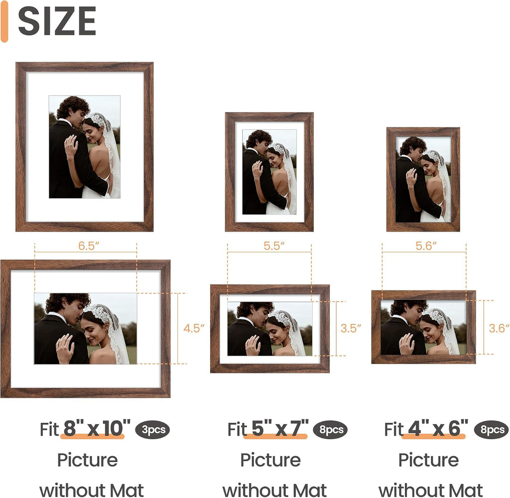 Picture Frames set of 19, Including 8x10, 5x7, 4x6 Brown Frame | Multi Picture Frames Collage Wall Decor, Gallery