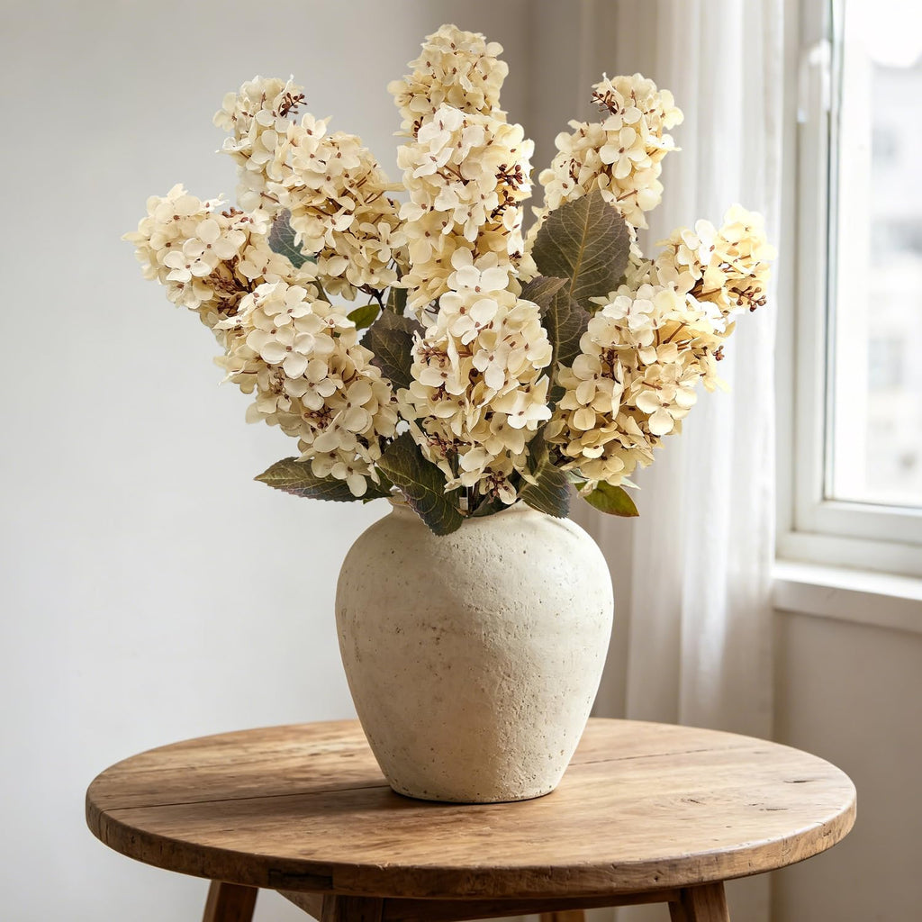 8 Pcs Cream Artificial, 24'' Fall Silk Fake with Stems, Faux White for Vase Centerpieces DIY Home Indoor and Outdoor
