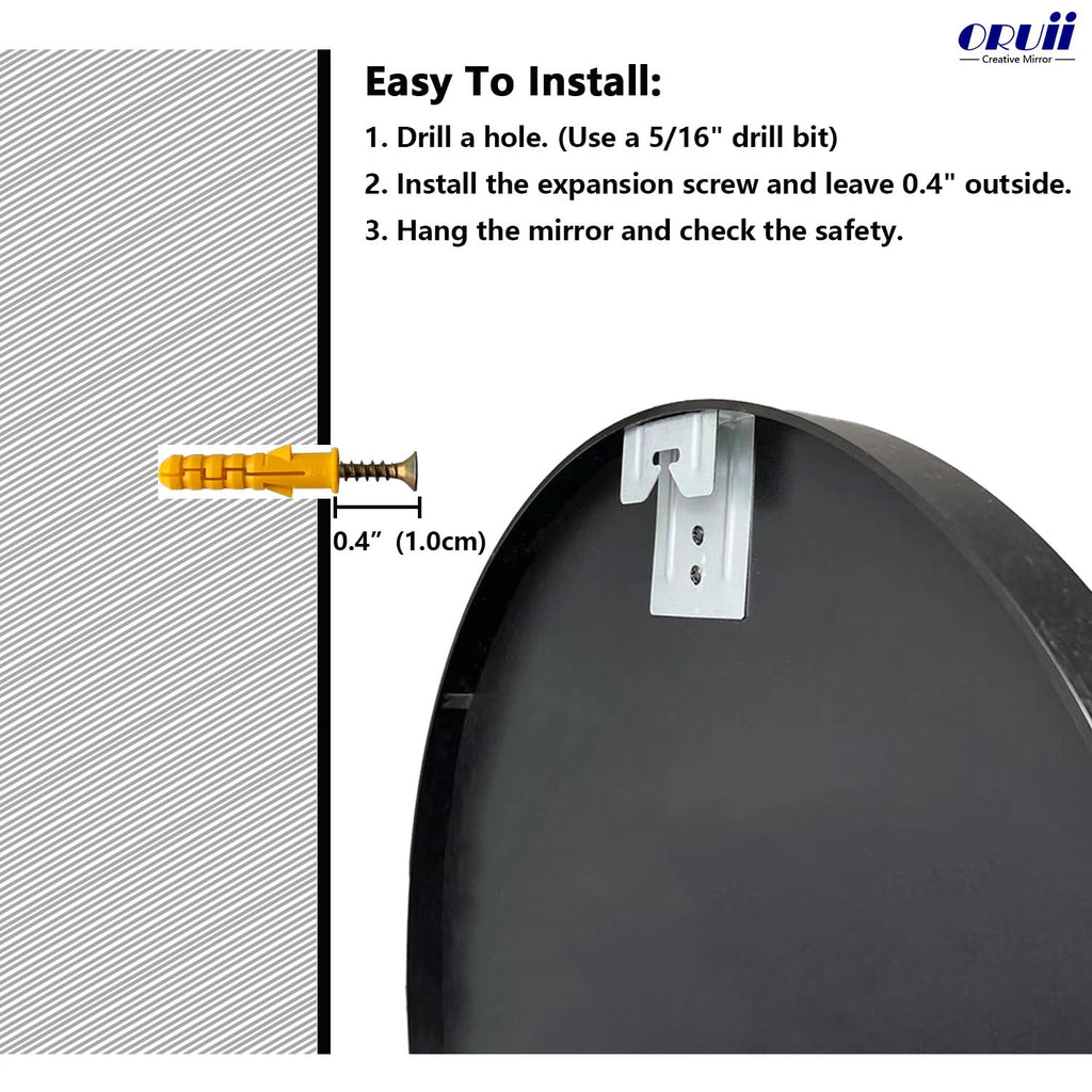 Large Round Mirror, 30 inch Circle Mirror, Matte Black Metal Frame