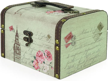 Small Wooden Treasure Box, Decorative Tin Storage Chest Jewelry Keepsake Boxes for Kids Girls Boys Gifts Home
