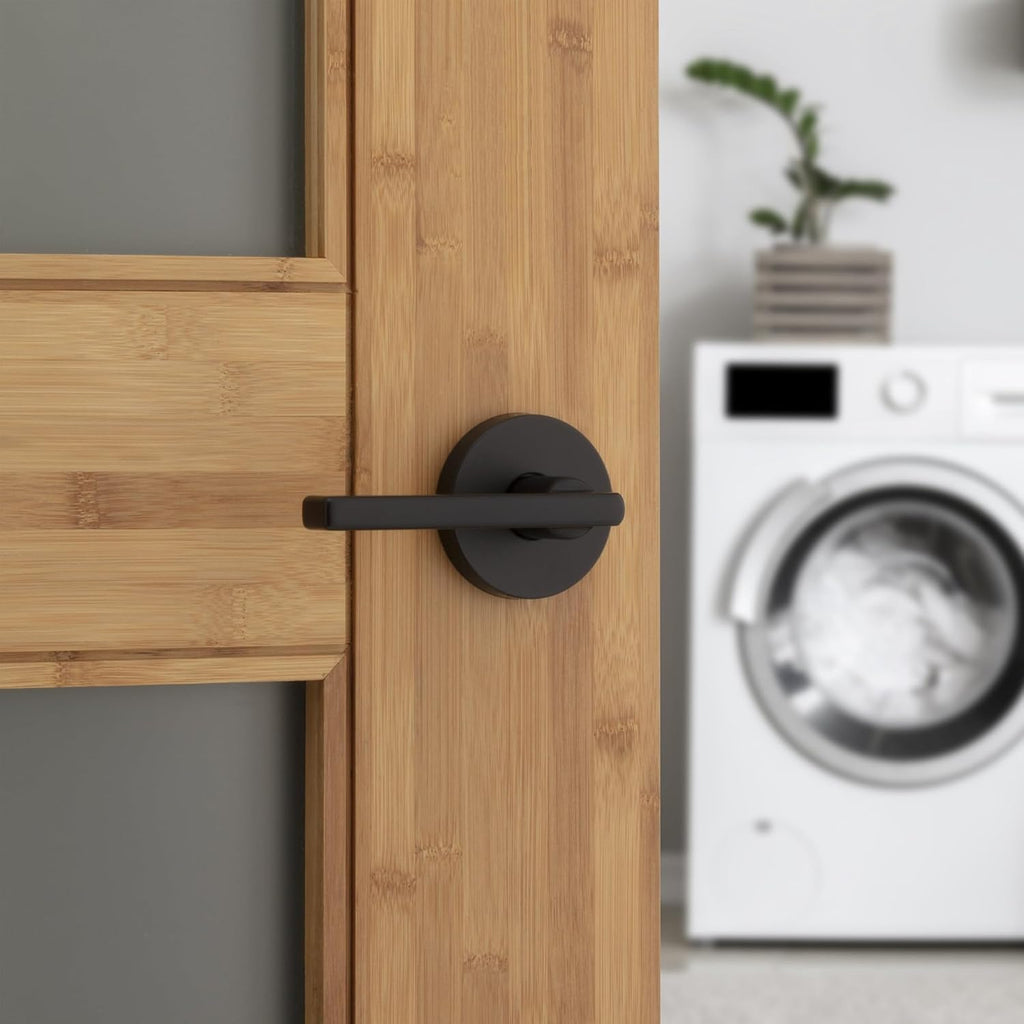 Halifax Interior Passage Door Knob, Round Handle and Hallway Doors, Non-Locking Doorknob in Matte Black