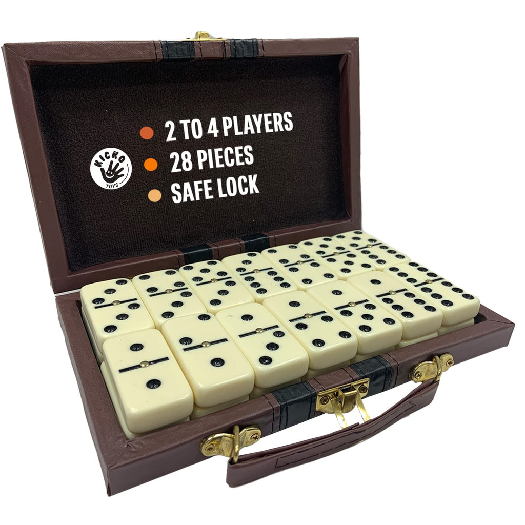 Premium Classic Domino Set - Jumbo - Double Six - 28 Thick Pieces in Durable Wooden Vegan Leather Box for Boys - Set of 28