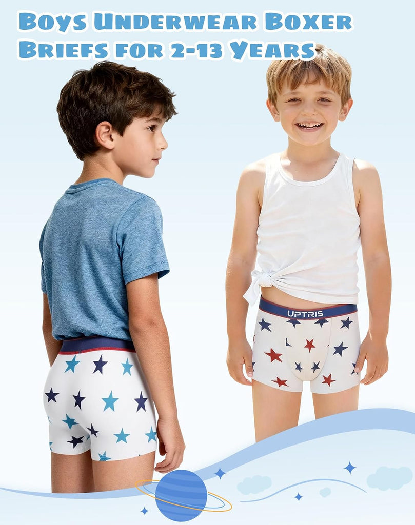 Boys Boxer Briefs Cotton Underwear Star Print Lightweight Mlutipacks