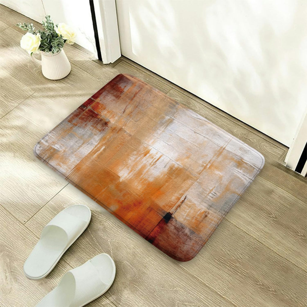 Orange Brown Grey Abstract Bath Rug, Non-Slip Microfiber Soft Plush Modern Bathroom Mat Carpets Floor Mat Kitchen