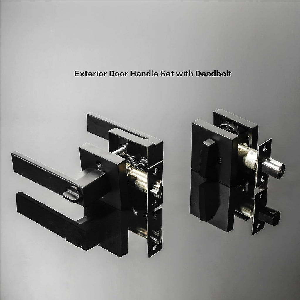 Exterior Door Lock Set with Deadbolt, Front Door Handle Set with Deadbolt, Door Levers Single Cylinder Deadbolt Set