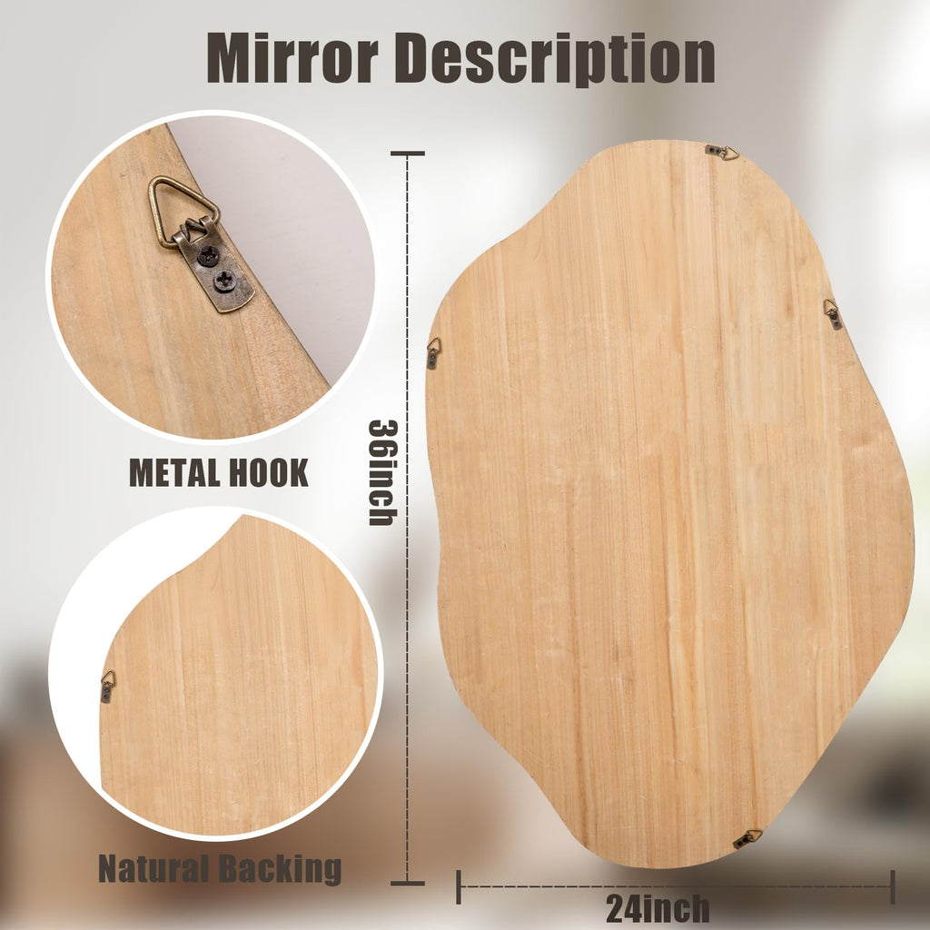 Irregular Wall Mirror, 24x36 Inch, Natural Wood