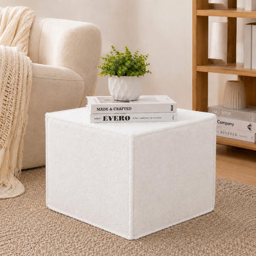 Square Ottoman Foot Rest, Small Pouf for Couch - Boucle Upholstered Foot Stools Applicable to Living Room & Bedroom &
